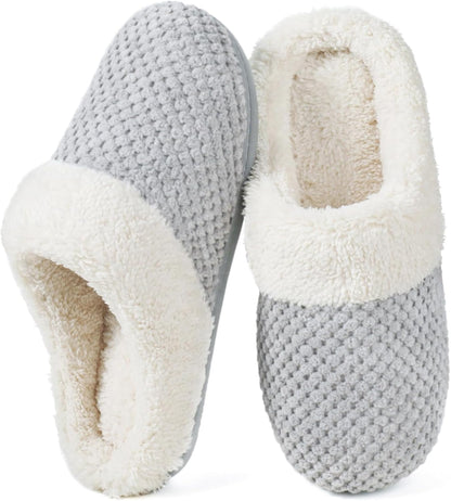 Women'S Lamb-Hug Comfy Fleece House Slippers Memory Foam, Slip-On House Shoes Indoor Outdoor