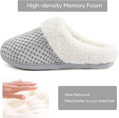 Women'S Lamb-Hug Comfy Fleece House Slippers Memory Foam, Slip-On House Shoes Indoor Outdoor