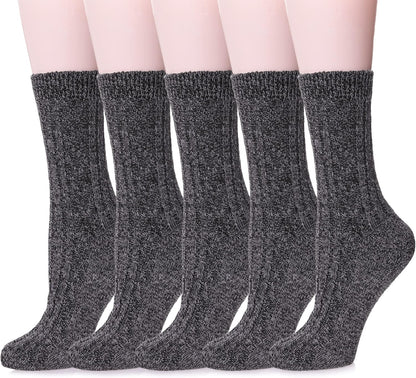 Womens 5 Pairs Soft Thick Comfort Casual Cotton Warm Wool Crew Winter Socks